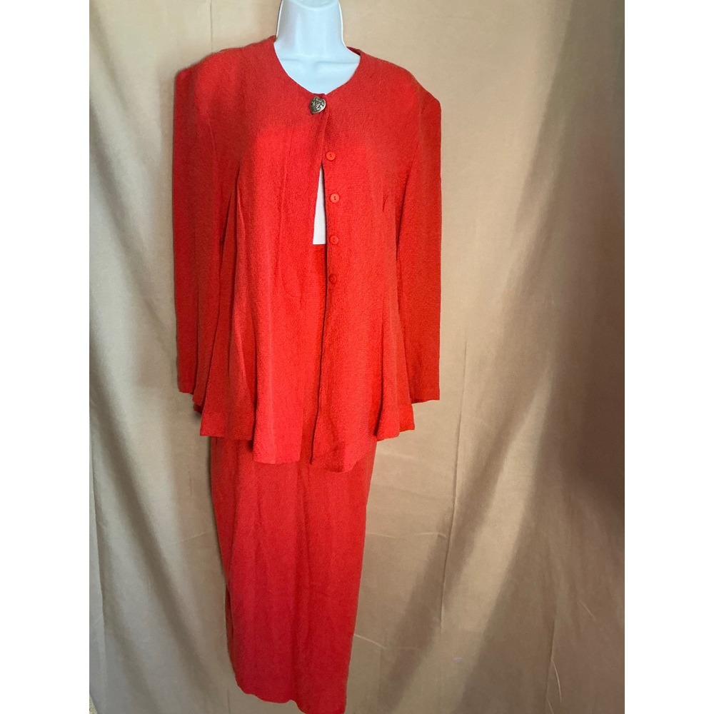 Design Todays Skirt Suit Set Women Large Red Excellent Textured Rayon Cupra USA